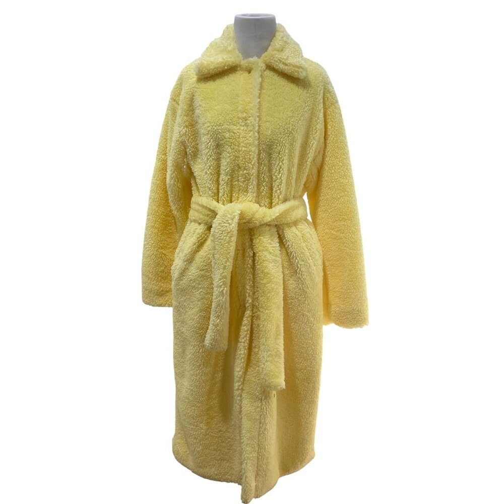 Molly Green Trench Jacket Womens S Larissa Furry Long Belted Yellow Sherpa Lined